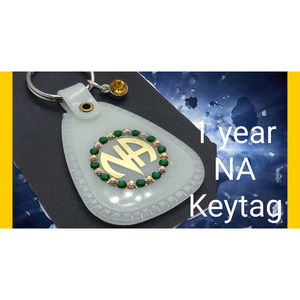 NA Narcotics Anonymous 1 year glow-in-the-dark keytag modified w gems & a charm
